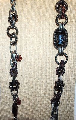 Solid "Purple & Silver" Beads, Loops, Rings, Links, + Stones WRAP-AROUND NECKLACE with Toggle Clasp 36" L