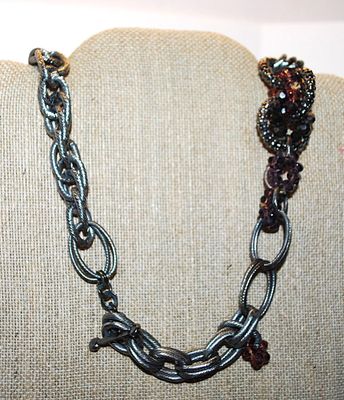 Solid "Purple & Silver" Beads, Loops, Rings, Links, + Stones WRAP-AROUND NECKLACE with Toggle Clasp 36" L
