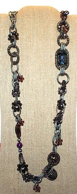 Solid "Purple & Silver" Beads, Loops, Rings, Links, + Stones WRAP-AROUND NECKLACE with Toggle Clasp 36" L