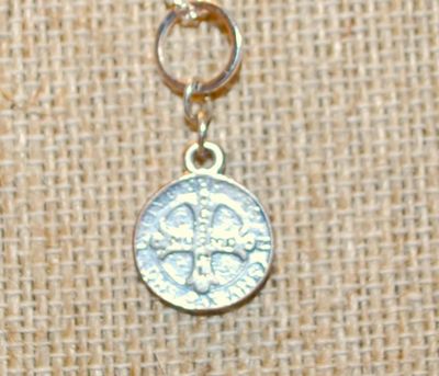 Small Saint's Medal Style PENDANT (¼" Diam.) on a Silver Tone Necklace Chain 18" L