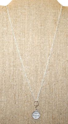 Small Saint's Medal Style PENDANT (¼" Diam.) on a Silver Tone Necklace Chain 18" L