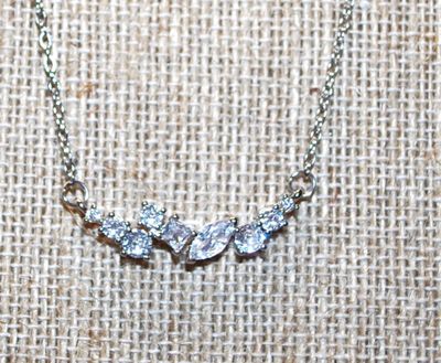 Slanted Pear Shaped Diamond Style Swag PENDANT (2¼" x ¼") & Accent Stones on a Silver Tone Necklace Chain 18" L