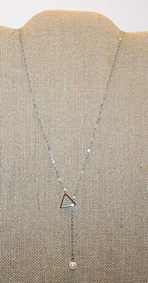 Faux Pearl & Triangle Slide-thru Silver Tone Necklace 18" L