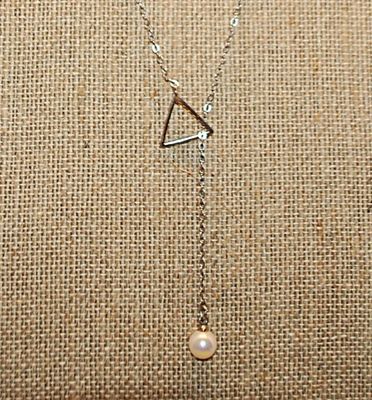 Faux Pearl & Triangle Slide-thru Silver Tone Necklace 18" L
