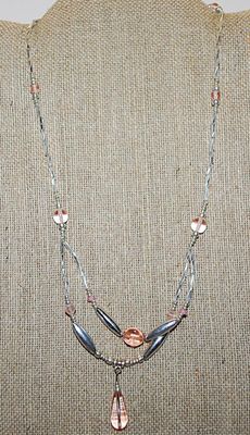 Light Pink Clear Beads NECKLACE with Acrylic Spacers & Oblong Accents and Barrel Screw Style Clasp 21" L