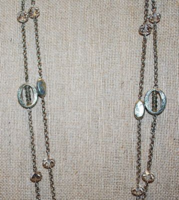 WRAP-AROUND Mother-Of-Pearl Style NECKLACE with Ovals & Rectangles and Clear Accent Stones 46" L