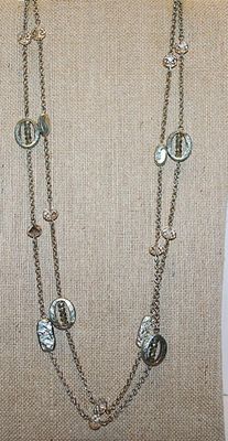 WRAP-AROUND Mother-Of-Pearl Style NECKLACE with Ovals & Rectangles and Clear Accent Stones 46" L
