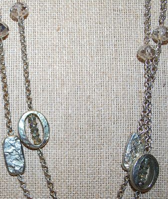 WRAP-AROUND Mother-Of-Pearl Style NECKLACE with Ovals & Rectangles and Clear Accent Stones 46" L