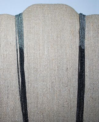 TWO-TONE Multi-Strand Silver & Black Colored NECKLACE with Unidentified Marking and Lobster Style Clasp 34" L