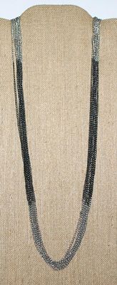 TWO-TONE Multi-Strand Silver & Black Colored NECKLACE with Unidentified Marking and Lobster Style Clasp 34" L