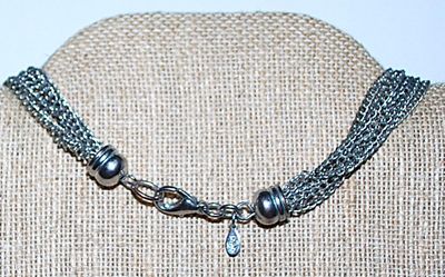 TWO-TONE Multi-Strand Silver & Black Colored NECKLACE with Unidentified Marking and Lobster Style Clasp 34" L