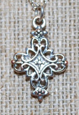 Compact Silver Tone Filigree Styled Cross PENDANT (1" x ¾") on a Silver Tone Adjustable Necklace Chain 14"-18" L