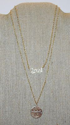 Collection of 2 ZODIAK SIGN - "ARIES" NECKLACES - one with the Word and the other with the Constellation - both in Gold Tone...