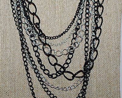 Silver & Black Colored 10 Strand NECKLACE with 2 Strand Holders and a Lobster Clasp 23" L