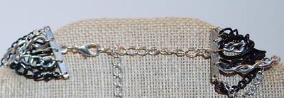 Silver & Black Colored 10 Strand NECKLACE with 2 Strand Holders and a Lobster Clasp 23" L