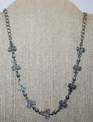 Silver-Colored Triple Curled Circle FLOWER NECKLACE with Lobster Clasp 15" L