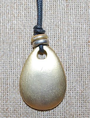 Simple Gold Colored TEARDROP PENDANT/NECKLACE with Black Cord Necklace "Chain" and Knotted "Clasp" 32" L