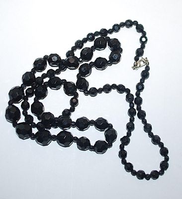 Black Beveled Globe-Style Beads Wrap-Around NECKLACE with 3 Bead Sizes & Silver Tone Lobster Clasp 36" L