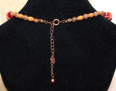 Multi-Color Wood & Acrylic NECKLACE with Purple, Brown and Red Beads and Circle Clasp 18" L