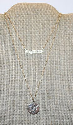 Collection of 2 ZODIAC SIGN "SAGITTARIUS" NECKLACES -1 with the Word and the other the Constellation-both in Gold Tone and...