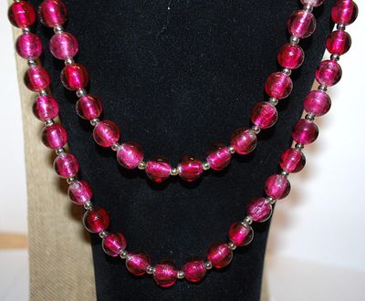 Cranberry Red Bead WRAP-AROUND NECKLACE with Lobster Clasp 38" L