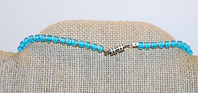 Triple "Molten Style" Acrylic Gray Stones NECKLACE with Blue Bead Chain and Barrel Style Clasp 18" L