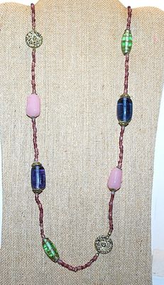 Large Bead WRAP-AROUND NECKLACE with Round "MEDALLION-STYLE" Spacers and Lobster Clasp 40" L