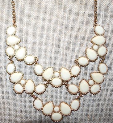 Beige TEARDROP STONES NECKLACE Outlined in Gold Colored Setting with a Lobster Clasp 18" L