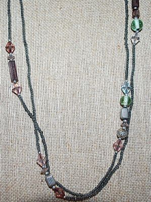 Long WRAP-AROUND NECLACE with Assorted Shapes & Color Beads and Tiny Bead "Chain" 60" L