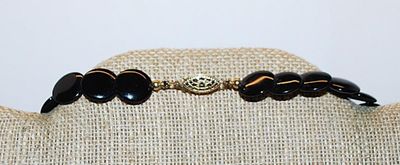 All Black Acrylic DISKS NECKLACE with Gold Tone Graphic Designed Fancy Clasp 28" L
