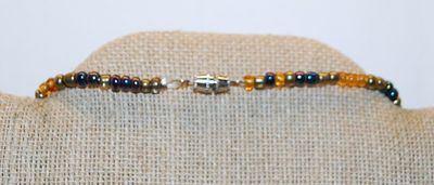 Purple & White Barrels, Globes, Chunk Stones NECKLACE with Amber, Clear + Green Highlight Stones and Screw Barrel Clasp 27" L