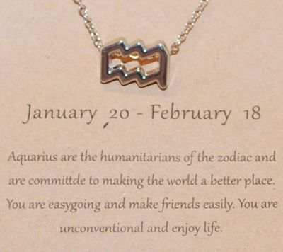 "Aquarius" Zodiac PENDANT (½" x ¼") on a Silver Tone Necklace Chain 14" L