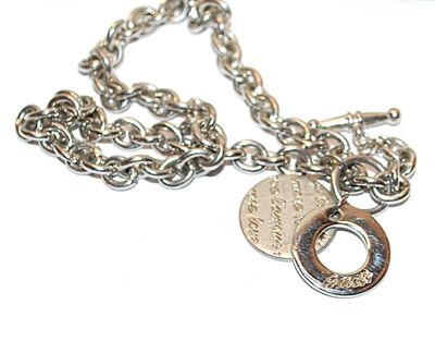 "GUESS" Brand SMALL NECKLACE with "Love" Inscription" Accent, Toggle Clasp and Silver Tone Necklace Chain...