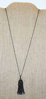 Bejeweled BLACK DANGLE & HOOK NECKLACE with Black Chain and Lobster Clasp 30" L
