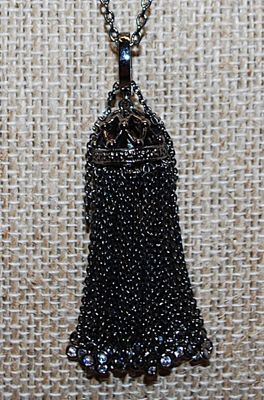 Bejeweled BLACK DANGLE & HOOK NECKLACE with Black Chain and Lobster Clasp 30" L