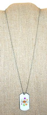 "SCIENCE" NAME TAG NECKLACE on Beaded Silver Tone Chain 23" L