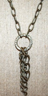"Chain of Chains" Dark Brass Style Ring PENDANT (4") on a Necklace Chain 28" L