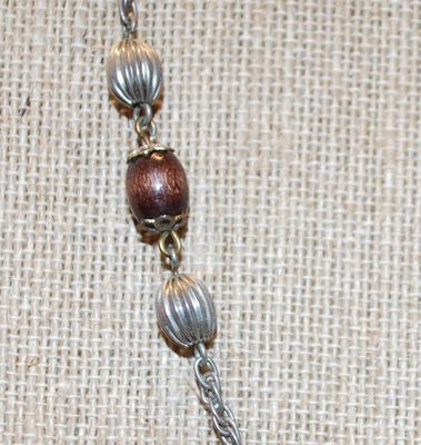 Brown & Silver Barrels Necklace 16" L