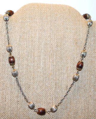 Brown & Silver Barrels Necklace 16" L