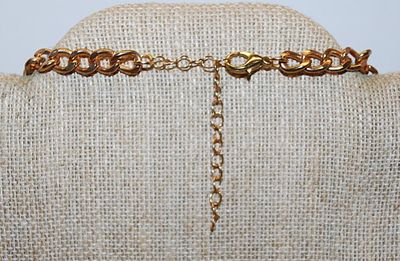 Showy Gold & White Colored TILE NECKLACE with Double Strand Holders on a Gold Tone Chain 18" L