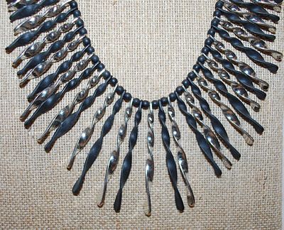 Unique Black and Silver Colored "Knurled & Curled Bits" NECKLACE with Black Bead Accents, Black Chain & Lobster Clasp...