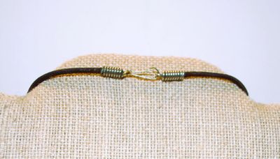 Metal Side-Braced Necklace with Ceramic Brown Spheres Size 13"