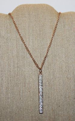 Beautiful "Diamond Jeweled" PILLAR NECKLACE with Rose Gold Chain and Lobster Clasp 42" L