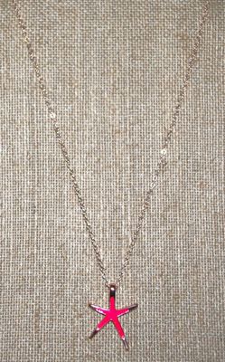Pink & Gold Color Elongated Starfish PENDANT (1" x ¾") on a Gold Tone Necklace Chain 16" L