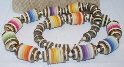 VINTAGE Unique & Colorful "Candy Wafers" Necklace (30" Long x Wafers ¾" Circ.) with Hook & Eye Clasp