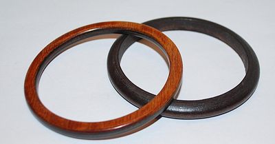 Collection of 2 WOODEN STYLE BANGLE BRACELETS (2¼" Opening) in Brown & Light Brown