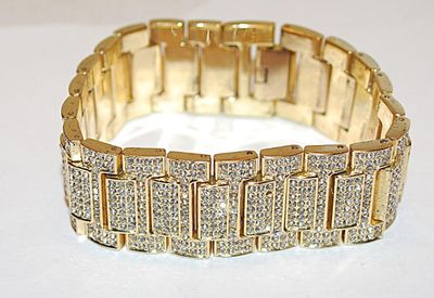 ***NEW SALE PRICE*** Beautiful Gold Tone JEWEL STUDDED BRACELET (2¼" Opening) with Half Infinity Clear Stone Segments &...
