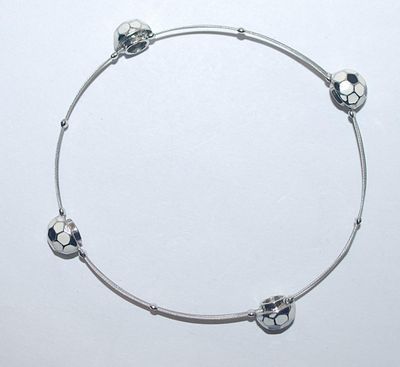 Flexible Silver Colored Wire SOCCER BALL BRACELET (2½" Opening) with 4 Half-Globe Soccer Balls