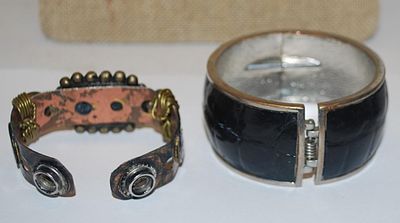 VINTAGE Collection of 2 CUFF BRACELETS - with Large Stone and Metal Accents-Great for a Crafter to Work on