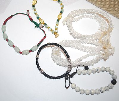 Collection of 6 Assorted BRACELETS (-2½"+ Opening) with Faux Pearls, Graphic Beads and All Non-Stretch